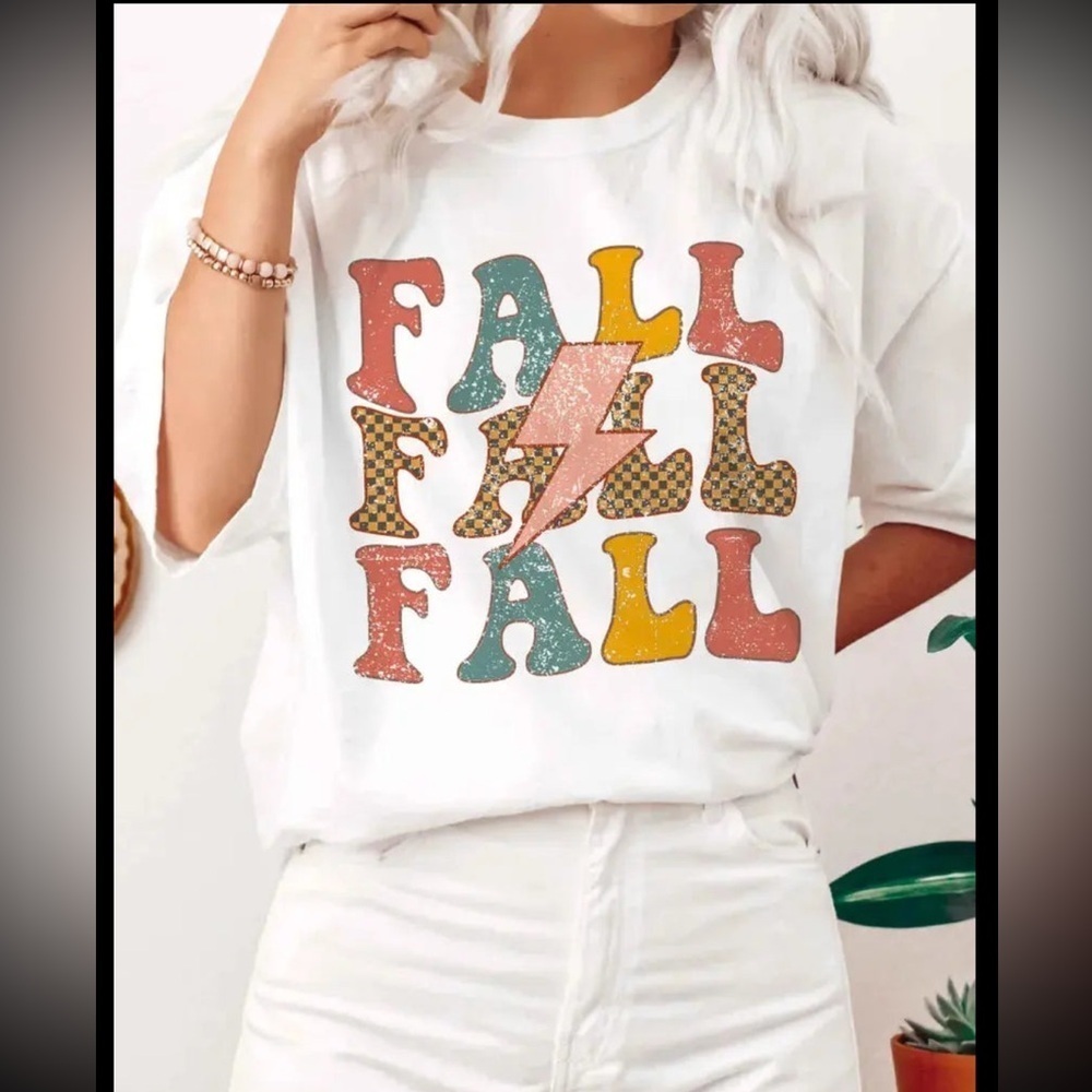 Plaid Fall Lightning Graphic Tee, white